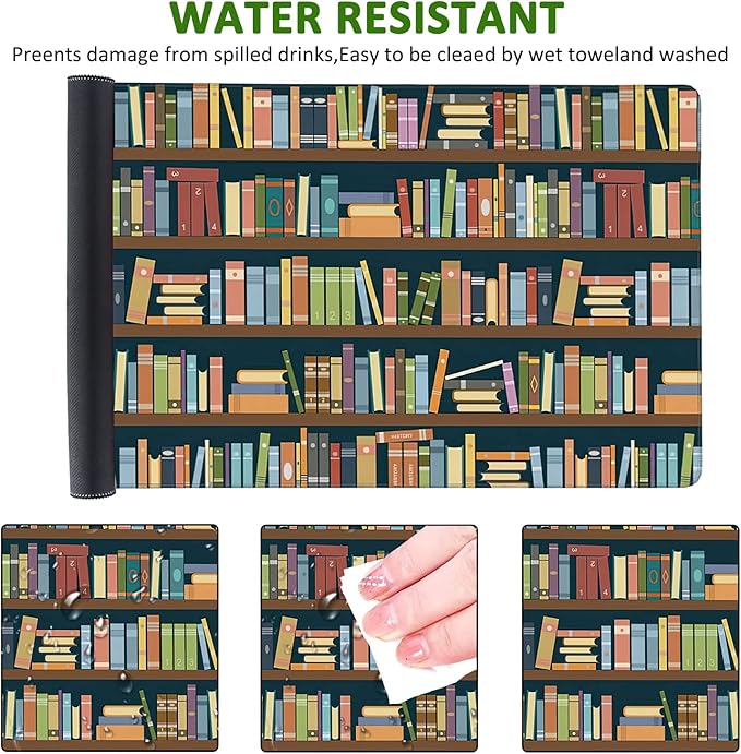 Bookshelves Full of Books Gaming Mouse Pad XXL Large Desk Mouse Pad Keyboard Mat with Stitched Edges Waterproof Non-Slip Desk Mat for Laptop,Keyboard,Computer 35.4 * 15.7 Inch