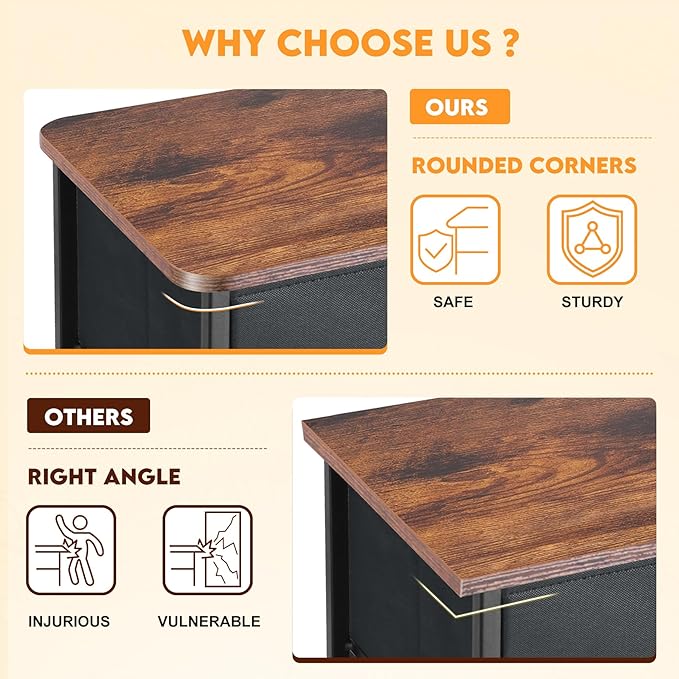 Curved Profile Dresser for Bedroom, Chest of Drawers, 10 Storage Drawers Organizer Unit, Brown Dresser with Fabric Bins for Closet, Living Room, Kid Room (Grey and Charcoal Black)