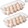 vacane Plastic Egg Holder for Refrigerator,Stackable Egg Holder Clear Tray with Lid,BPA-Free Egg Container Organizer Countertop Kitchen Fridge, Stores 16 Eggs - 2 Pack