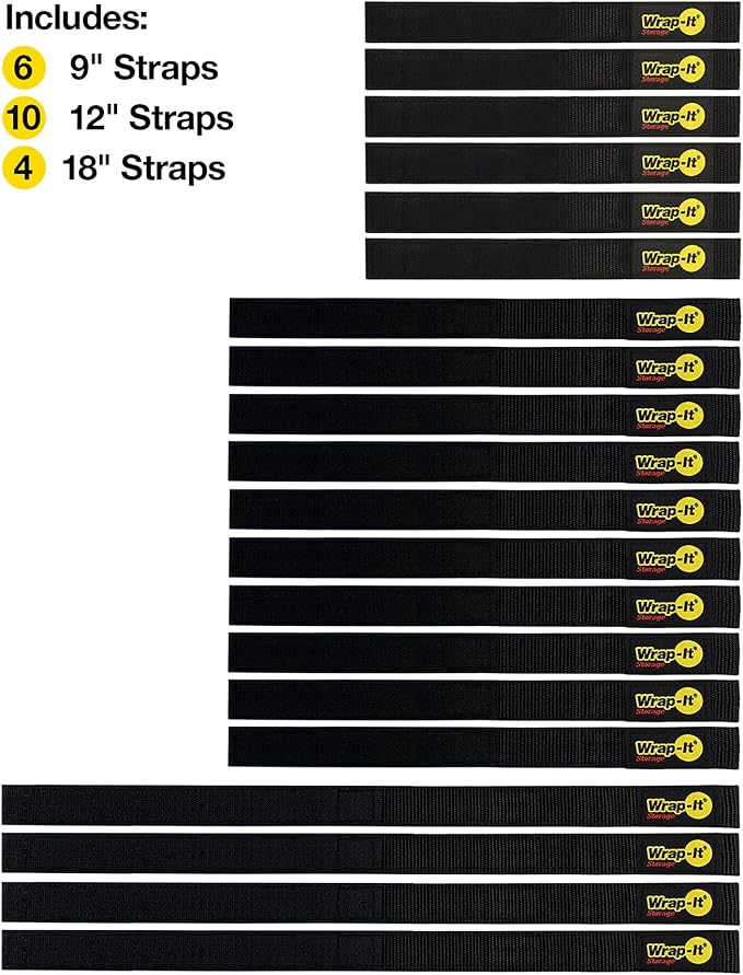 Quick-Straps by Wrap-It Storage - Assorted 20-Pack Black - Hook and Loop Hose and Cable Organizers