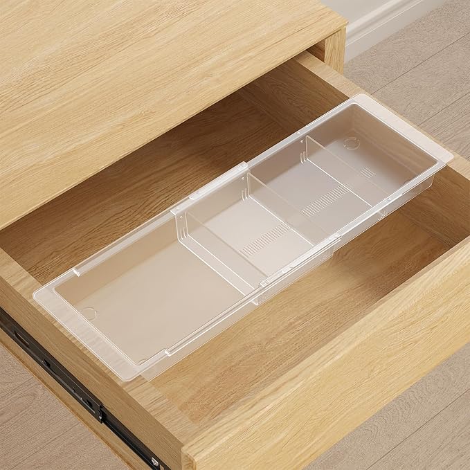 Lifewit Sliding Makeup Drawer Organizer Trays with Inserts, Extendable Hanging Desk Drawer Divider, Fits 13-20" Deep Drawers, 1.8" High Plastic Organizer Tray for Vanity, Office, Kitchen, Translucent