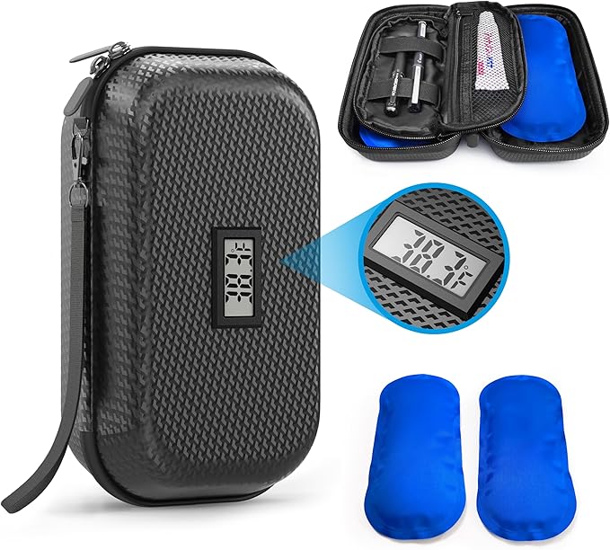 Insulin Cooler Travel Case TSA Approved, Refrigerated Medicine Travel Case with Temperature Display, Wrist Strap & 2 Reusable Ice Packs, Gift For Daily and Trip