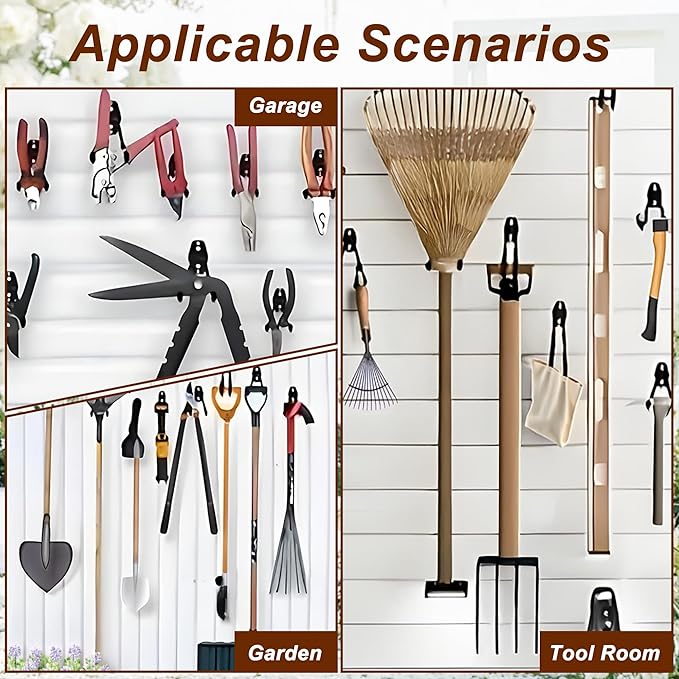 Garage Hooks Heavy Duty 12 Pack, Steel Garage Storage Hooks, Tool Hangers for Garage Wall Utility Wall Mount Garage Hooks and Hangers with Anti-slip Coating for Garden Tools, Ladders, Bulky Items (12)