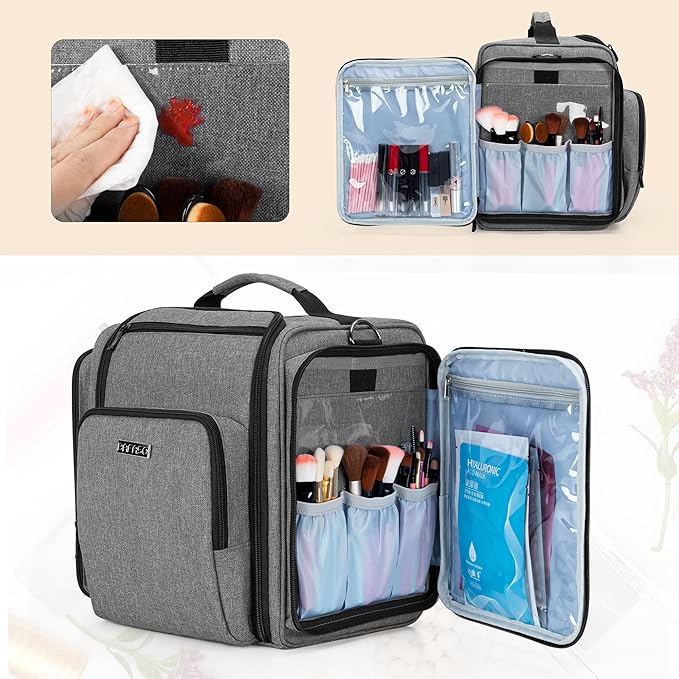 BAFASO Makeup Bag Cosmetic Bag with 4 Inner Removable Pouches, Multifunctional Travel Makeup Case (Patent Pending), Gray