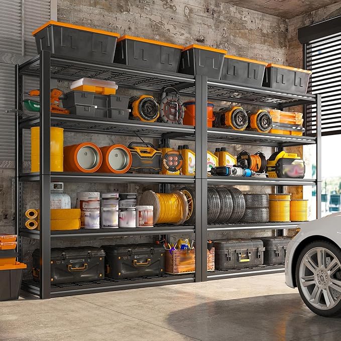 REIBII 48" W Garage Shelving Heavy Duty Load 2500LBS, 5 Tier Storage Shelves, Adjustable Metal Shelves for Warehouse, Pantry, Basement, 48" W X 72" H X18 D, 4PC