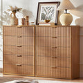 LEYAOYAO Fluted 5 Drawers Dresser for Bedroom Set of 2, 41" Tall Modern Chest of Drawers with Metal Handle, Curved Profile Design,Brown Wood Drawer Organizer for Bedroom, Living Room, Hallway