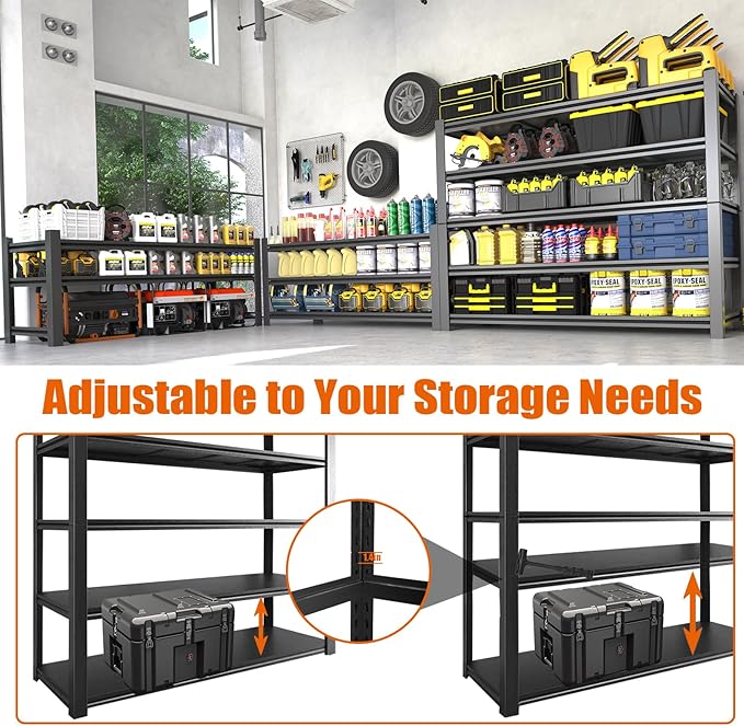 60" W Garage Shelving Heavy Duty Metal Shelving 3000LBS Storage Shelves Adjustable 5 Tier Metal Shelves for Storage Industrial Shelves for Garage, Warehouse, 24.2" D x 60'' W x 72'' H, 3 Pcs