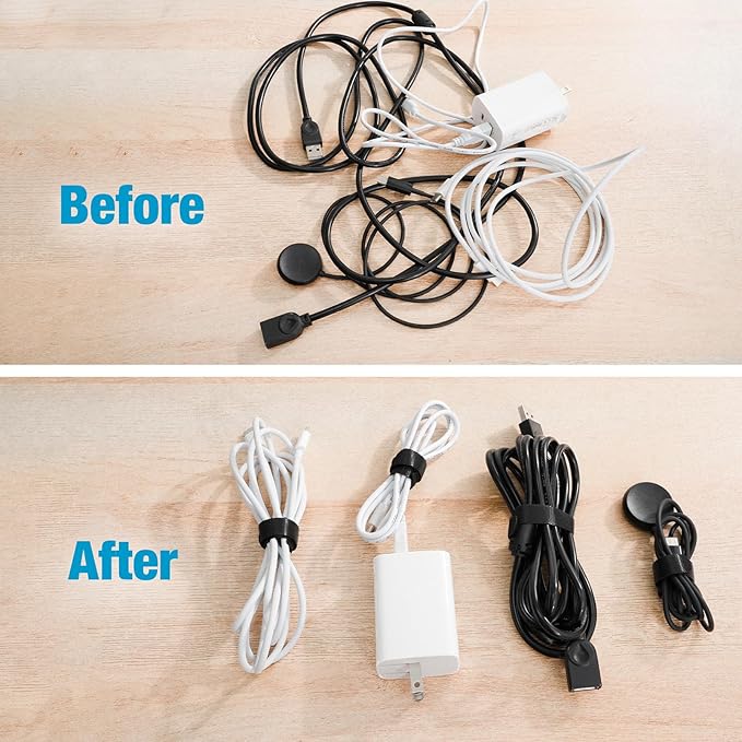 100 PCS 8-Inch Cable Ties, Reusable Cable Management, Under Desk Cord Organizer, Cable Clips and Cord Wrap, Black