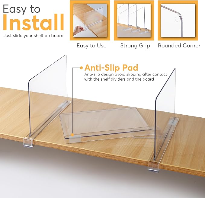 10 Pack Acrylic Shelf Dividers for Closet Organization 11x7.9 Inch – Clear Closet Shelf Separators for Purses, Clothes & Sweater Storage – Vertical Bookshelf Dividers for Bedroom, Office & Kitchen