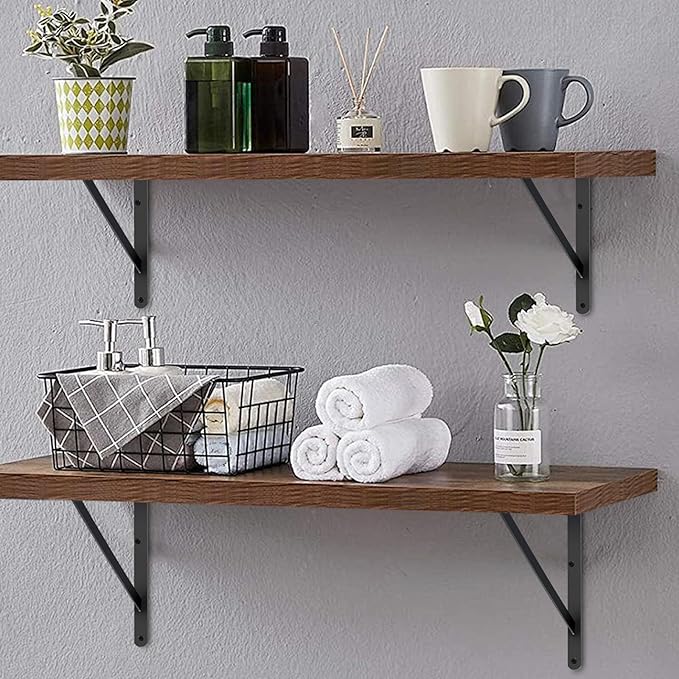 12 Pack L22 x H 12" Black Heavy Duty Shelf Brackets with Screws Metal Shelf Brackets Shelf Support Angle Brackets for Shelves L Brackets Heavy Duty Floating Shelf