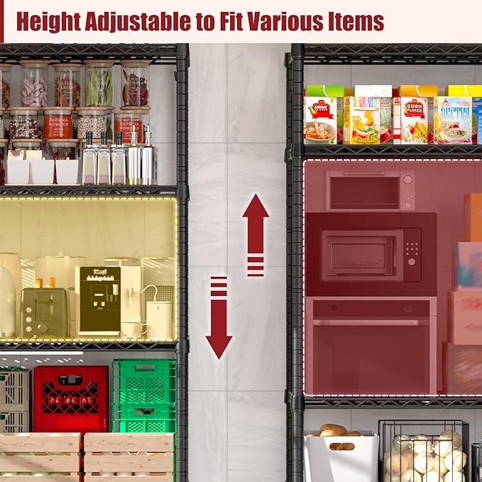 PrimeZone 2 Pack 72"W x 16''D x 76''H Metal Storage Wire Shelves - 5 Tier Heavy Duty Standing Garage Shelving Unit, Adjustable Steel Wire Rack Utility Shelf for Warehouse Kitchen Pantry Corner, Black