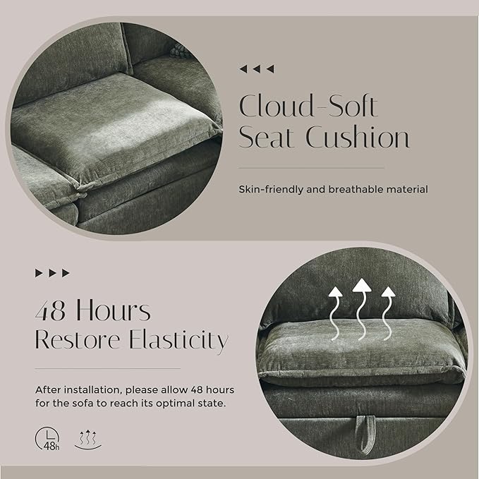 116.54" Sectional Couches for Living Room, Cloud Couch Sectional with Large Storage, U-Shape Modular Sectional Sofa with Ottoman,6 Seater Chenille Sofa with Pillow for Apartment, Bedroom, Green