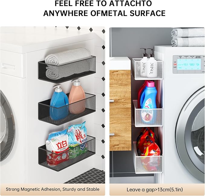 Magnetic Shelf for Washing Machine, Washer Dryer Shelf, Magnetic Lint Bin for Laundry Room, Spice Rack, Magnetic Basket Organizer for Laundry Kitchen, 1 Pack (White, 13.39''L*5.12''W*3.74''H)