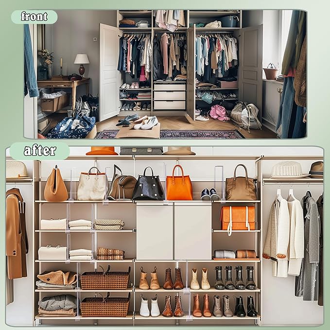 Shelf Dividers for Closet Organization, 12Pcs Closet Purse Organizeder Acrylic Shelf Dividers Purse Closet Organized Closet Dividers for Shelves Clear Shelf Dividers Shelf Separators in Closet (White)