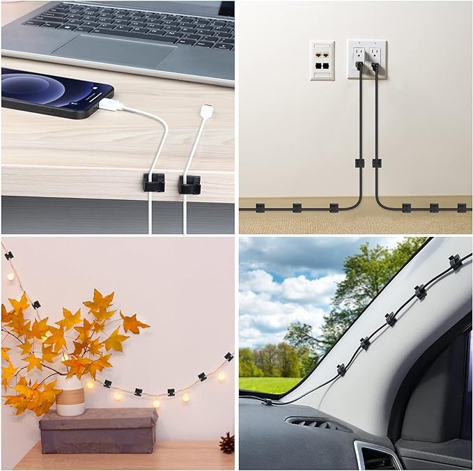 Large Adhesive Cable Clips (45 PCS, Black), Upgraded Wire Clips For Electric Wires, Cord Clips Adhesive Wire Holders For Cable Management Under Desk, Car, Wall, Extension Cord, Ethernet Cable, TV-Coax