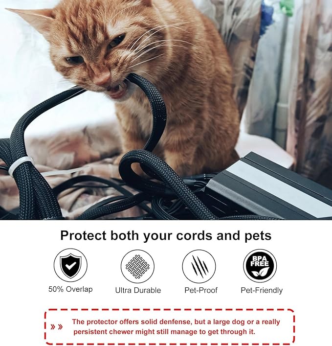 Secbolt Cord Protectors from Pets No Chew, 10ft - 1 inch Ultra Durable Cord Covers for Pets, Bite-Resistant Cable and Wire Protector for Cats, Dogs, Rabbits - Black