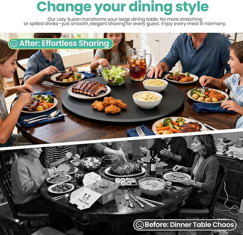 11.8" Lazy Susan Turntable – 360° Sinteredstone Silent Anti-Slip Turntable, Table Top Centerpiece for Kitchen, Pantry, Spice Rack, Refrigerator & Dining Table, Black