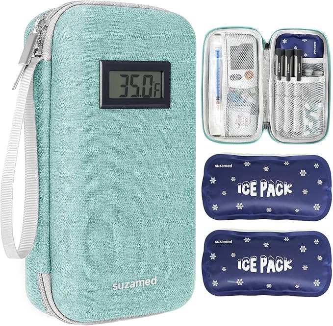 Insulin Cooler Travel Case,EVA Insulation Travel Medicine Kit with Temperature Display for Diabetes Care,Insulin Pen and Other Diabetic Supplies (Green-Temp)
