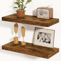 Floating Shelves, 8 Inch Deep Floating Shelves, 24"W x 8"D Wall Shelves Set of 2, Rustic Wood Floating Shelf for Home Decor, Deep Storage Shelves for Kitchen, Bedroom, Living Room, Rustic Brown