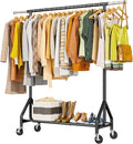 Heavy Duty Clothes Rack Load 450 LBS, Metal Garment Rack, Standing Rolling Clothing Rack for Hanging Clothes with Sturdy Wheels & Shelves, Portable Closet Wardrobe Rack,Black