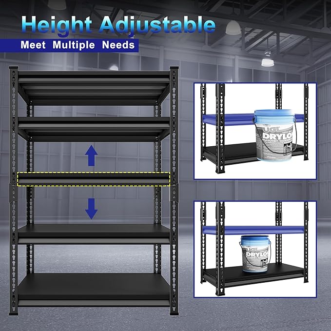 Heavy Duty Garage Shelves - 48''W 3,000Lbs Steel Metal Adjustable Utility Industrial Storage Shelving Rack Units for Warehouse Basement 5 Tier Black 47.2" W x 23.6" D x 78" H