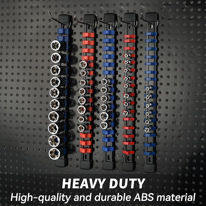 Socket Organizer Drive ABS Tools - Red Socket Holder, Premium Quality 9 Pieces Socket Holders Kit 1/4-Inch x 48 Clips, 3/8-Inch x 45 Clips, 1/2-Inch x 36 Clips