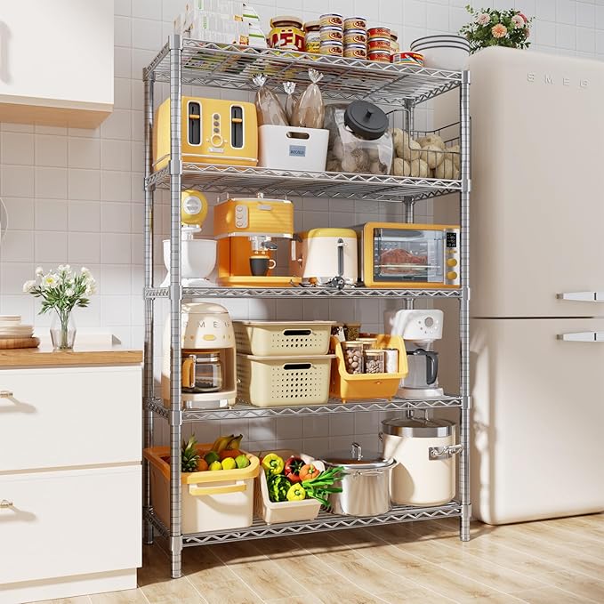 Storage Shelves, 2 PCS 36" L x 14" W x 72" H Heavy Duty Garage Wire Shelving Unit Loads 1750LBS, 5-Tier Adjustable Metal Industrial Utility Shelf Rack for Kitchen, Laundry Room, Basement