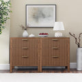 6 Drawer Dresser, Chest of Drawers Organizer with Waveform Panel, Large Fluted Dresser with Wide Drawers and Golden Handles, Wood Storage for Bedroom, Hallway, Entryway, Walnut