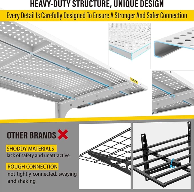 1pack×2 Tier 1.3x4ft Garage Shelving Wall Mounted, 260lbs Load Capacity，15.6x48inch per Shelf Height Cassette Adjustable Floating Shelves(White)