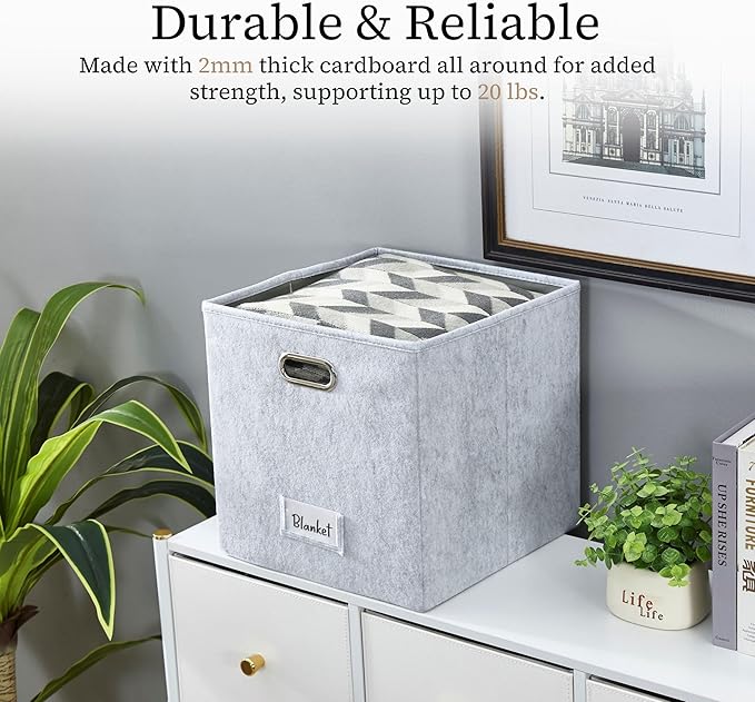 DECOMOMO Felt Storage Bins, 11 inch Cube Storage Bin with Labels for Shelves Kallax (Cube 11" / 6pcs, Light Grey)