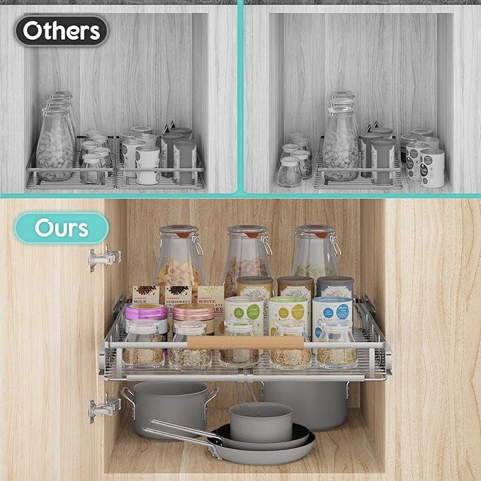 Expandable Pull Out Cabinet Organizer, Adjustable Width:17.1~28''W x 22.5''D Under Sink Organizer, Drawer Storage Shelves for Kitchen, Bathroom, Closet, Pantry, Cupboard, Pots, Pans