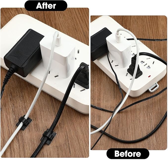 Eboot 100 Pieces Adhesive Cable Wire Clips Strong Cord Clips Wire Holders Cable Cord Straps Management Clamps Tie Holder for The Wall, Under Desk, Car, Office and Home