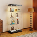 Tempered Glass Display Cabinet with Lights, 4-Tier Curio Cabinet with Glass Doors Wheels Two Locks, Glass Display Case for Collectibles for Living Room, Bedroom, Office, Black, Double Door