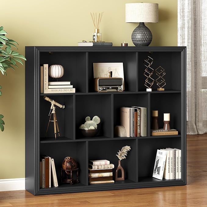 Book Shelf with 10-Cube, 43” Wide Bookshelf with Anti-Tip Device, 38” Tall Open Bookcase, Modern Display Organizer Book Case for Home Office, Entryway, Living Room, Bedroom, Study Room