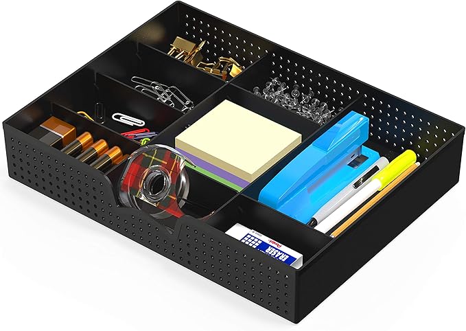 Simple Houseware Drawer Organizer Tray with 9 Adjustable Compartments, Black