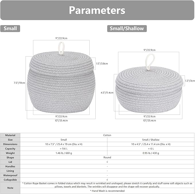Sea Team Round Cotton Rope Storage Basket with Lid, Decorative Woven Storage Bin, Pot, Caddy, Organizer, Container for Snacks, Towels, Plants, 10 x 7.5 Inches (Small, Lavender)