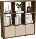 Cube Storage Organizer Bookcase, Decorative 11 inch Open Back Cubical Shelf with Thickened Border, Display Bookshelf for Living Room, Home Office, Sturdy Room (Brown, 9 Cube)