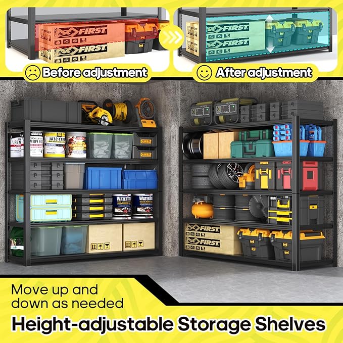 5 Tier Adjustable Metal Shelving Storage Rack,Storage Shelves,59.8" Wx24 Dx76.6 H Garage Shelving Heavy Duty,Industrial Shelving Unit for Basement,Warehouse,Garage Organization.1 Pack