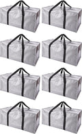 Extra Large Moving Bags with Zippers & Carrying Handles, Heavy-Duty Storage Tote for Space Saving Moving Storage, Fold Flat, Alternative to Box and Bin - 8 Pack, Silver