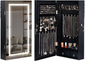 LAVIEVERT Jewelry Armoire with LED Lighted Mirror, Wall/Door Mounted Frameless Mirror with 3 Color Lights, Lockable Jewelry Cabinet Hanging Jewelry Organizer with 2 Drawers - Black