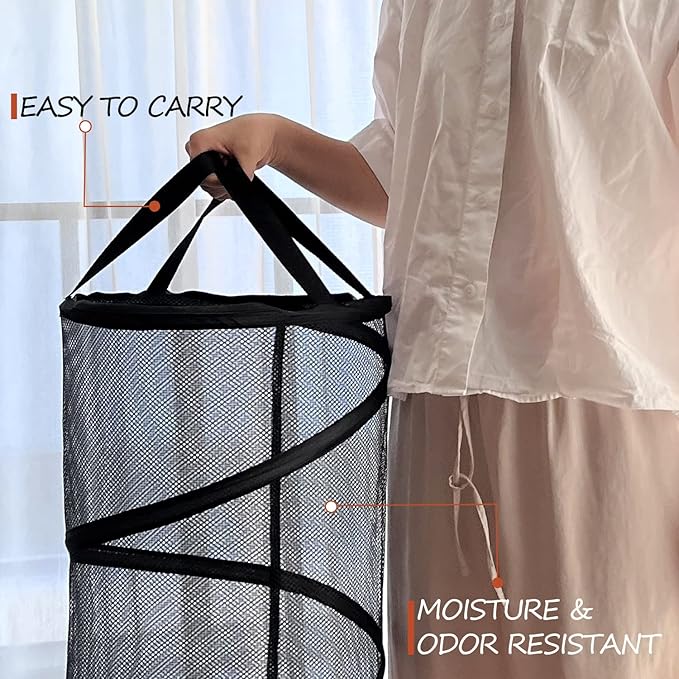 BATTOO 2 Pack Large Collapsible Laundry Basket Foldable Mesh Pop Up Hamper with Handles for Laundry Room, Bathroom, Kids Room, College Dorm, Travel, Storage Organizer Black