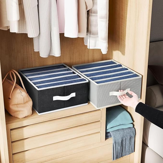 Foldable Closet Organizer with Handles - 6 Pack Fabric Wardrobe Dividers for Clothes Storage Jeans, Pants, Sweaters, T-Shirts，Black