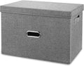 Linen Fabric Collapsible Storage Bins with Removable Lids and Handles, Washable Storage Box Containers Baskets Cube with Cover for Bedroom,Closet,Office,Living Room,Nursery (Grey, Medium)