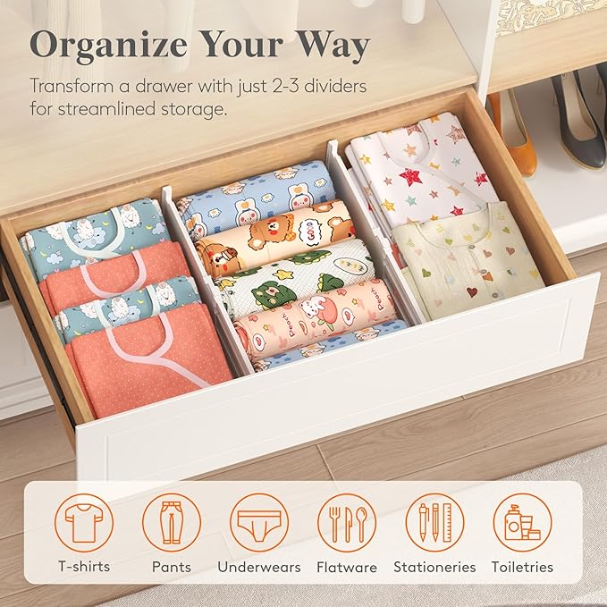 Lifewit 5" Tall 12 Pack Deep Drawer Dividers, 11.5-18.5" Expandable Drawer Divider for Clothes, White Dresser Drawer Storage Organizers, Clothing Drawers Separators for Dresser, Kitchen, Bedroom