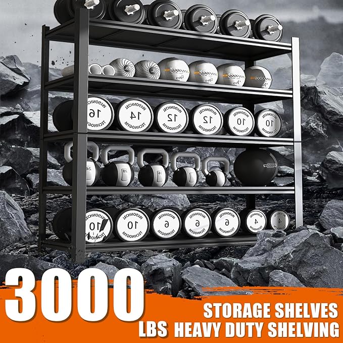 60" W Garage Shelving Heavy Duty Metal Shelving 3000LBS Storage Shelves Adjustable 5 Tier Metal Shelves for Storage Industrial Shelves for Garage, Warehouse, 24.2" D x 60'' W x 72'' H, 4 Pcs