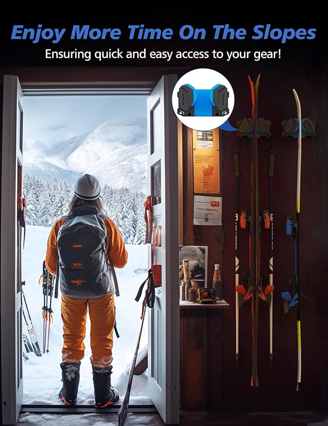 Ski & Snowboard Wall Rack, Ski Wall Mount & Ski Rack Wall Mount for Garage Space-Saving, Winter Gear Organizer, Fits Any Ski or Snowboard, Nonslip Ski Holders, Garage Organization, 1 Pack