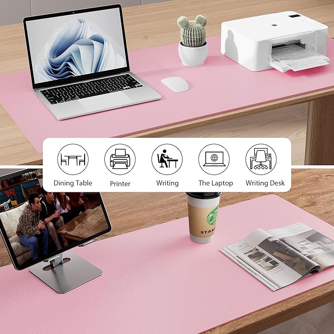 Aothia Leather Desk Pad Protector, Mouse Pad, Office Desk Mat, Non-Slip PU Leather Desk Blotter, Laptop Desk Pad, Waterproof Desk Writing Pad for Office and Home (23.6" x 13.7", Fairy Pink)