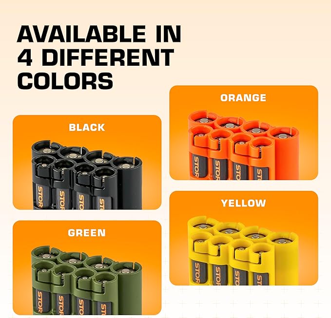 Storacell AA + AAA Combo Battery Storage Caddy and Dispenser, Black, Holds 4 AA + 4 AAA Batteries (Not Included), Durable & Compact Design, The Original Battery Caddy, Made in The USA