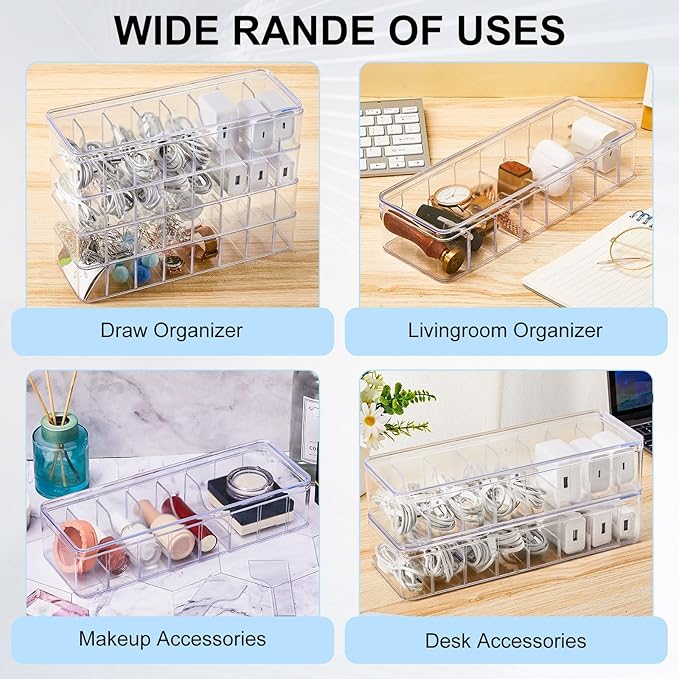Tatuo 12 Pcs Cable Organizer Box with Wire Ties, Plastic Cord Storage Box with Lid, Electronics Organizer for Home Office Desk Organizers and Accessories (Clear)