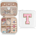 Parima Travel Jewelry Case, Organizer Box Small Case Boxes for Women Mini Initial T White